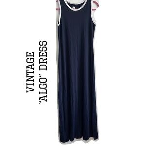 VINTAGE ALGO NAVY BLUE MAXI SLEEVELESS DRESS WOMEN SIZE 10